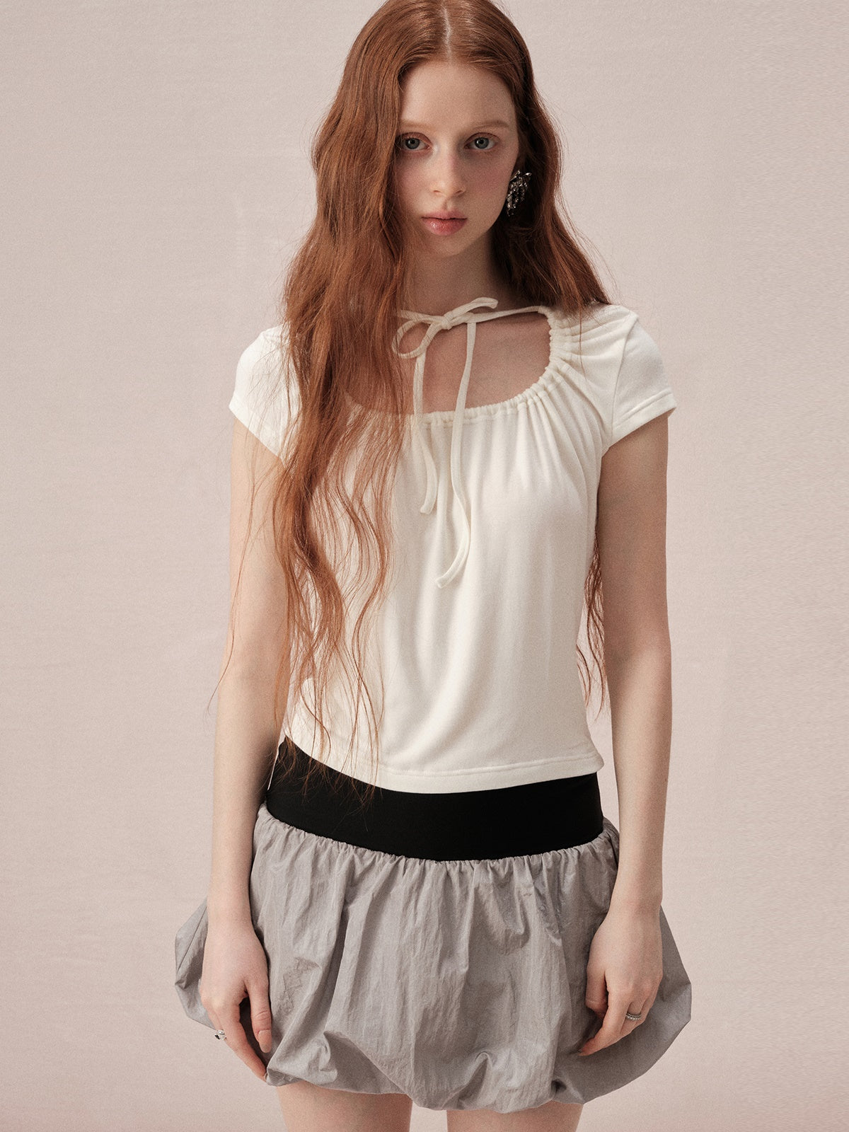 Large U-neck Strap Design T-shirt