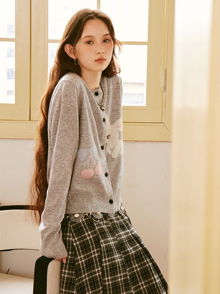 Cute Rabbit Cherry Knitted Cardigan