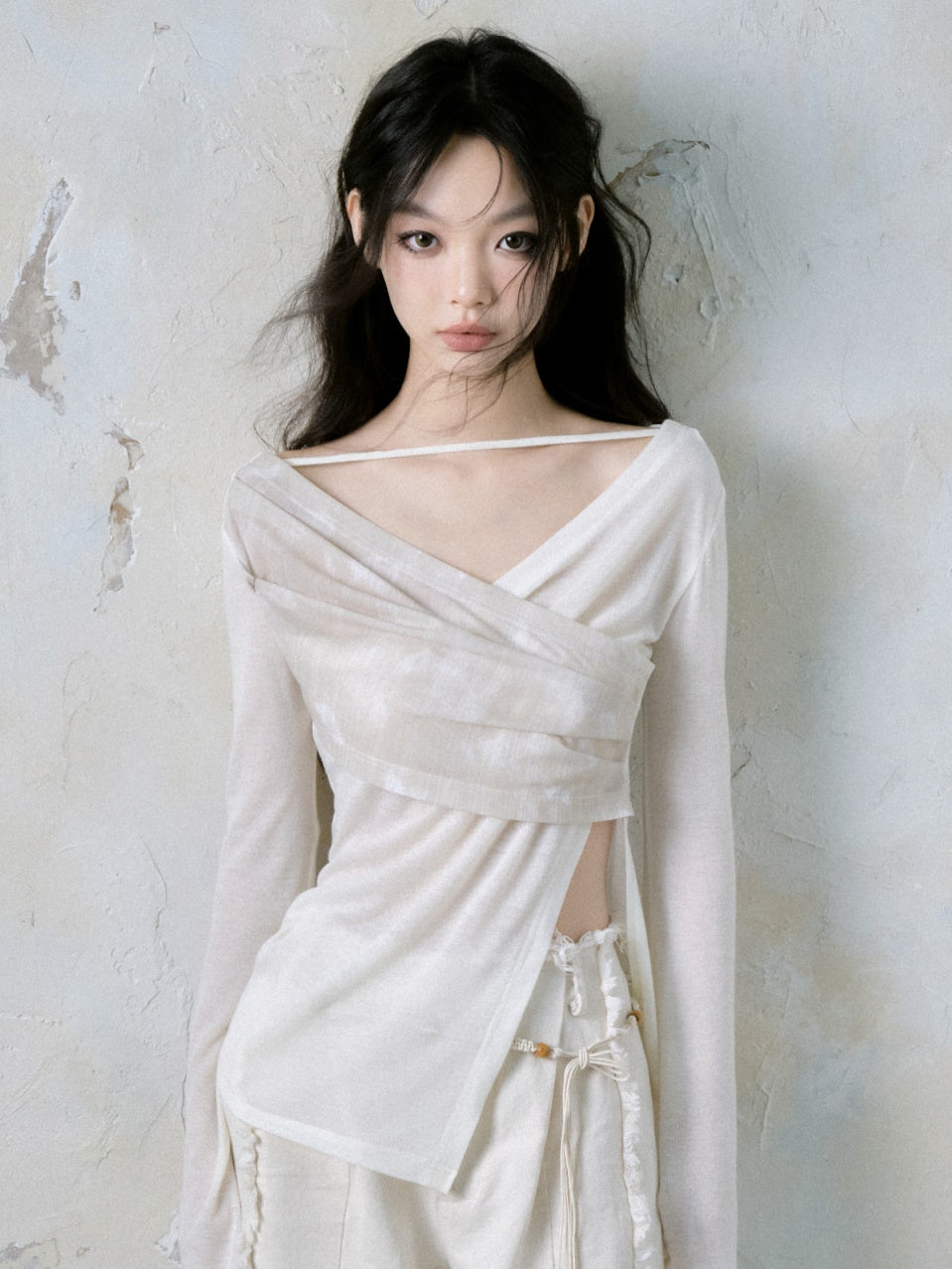 Cross V-Neck Irregular Knitted Bottoming Shirt