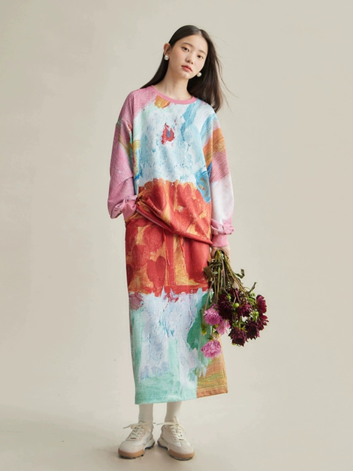 Oil Painting Taste Printed Sweat & Skirt