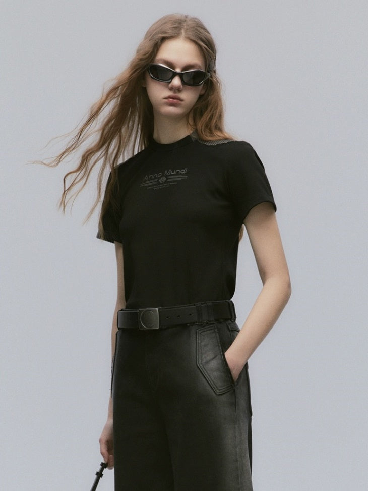 Elastic Smudged Loose Straight Jeans