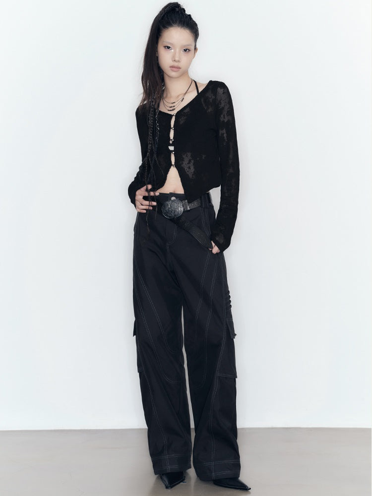 중공 루즈 레이스 니트 가디건 & 브라탑