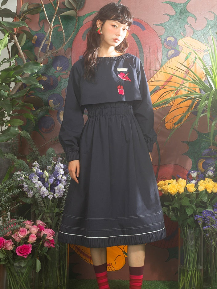 Lily Embroidery Layered Design Waist Shape One-piece