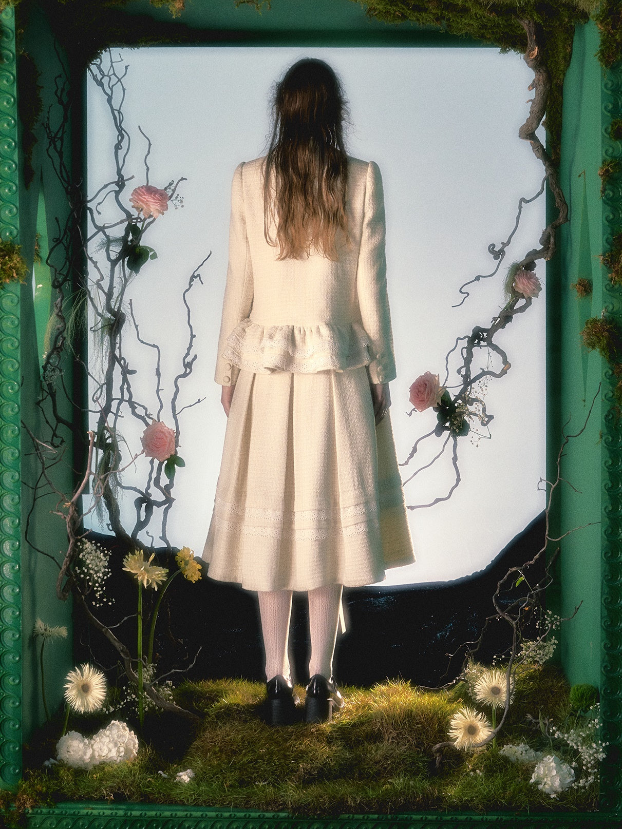 Irregular Lace Hem Jacket & Elastic Waist Pleated Skirt