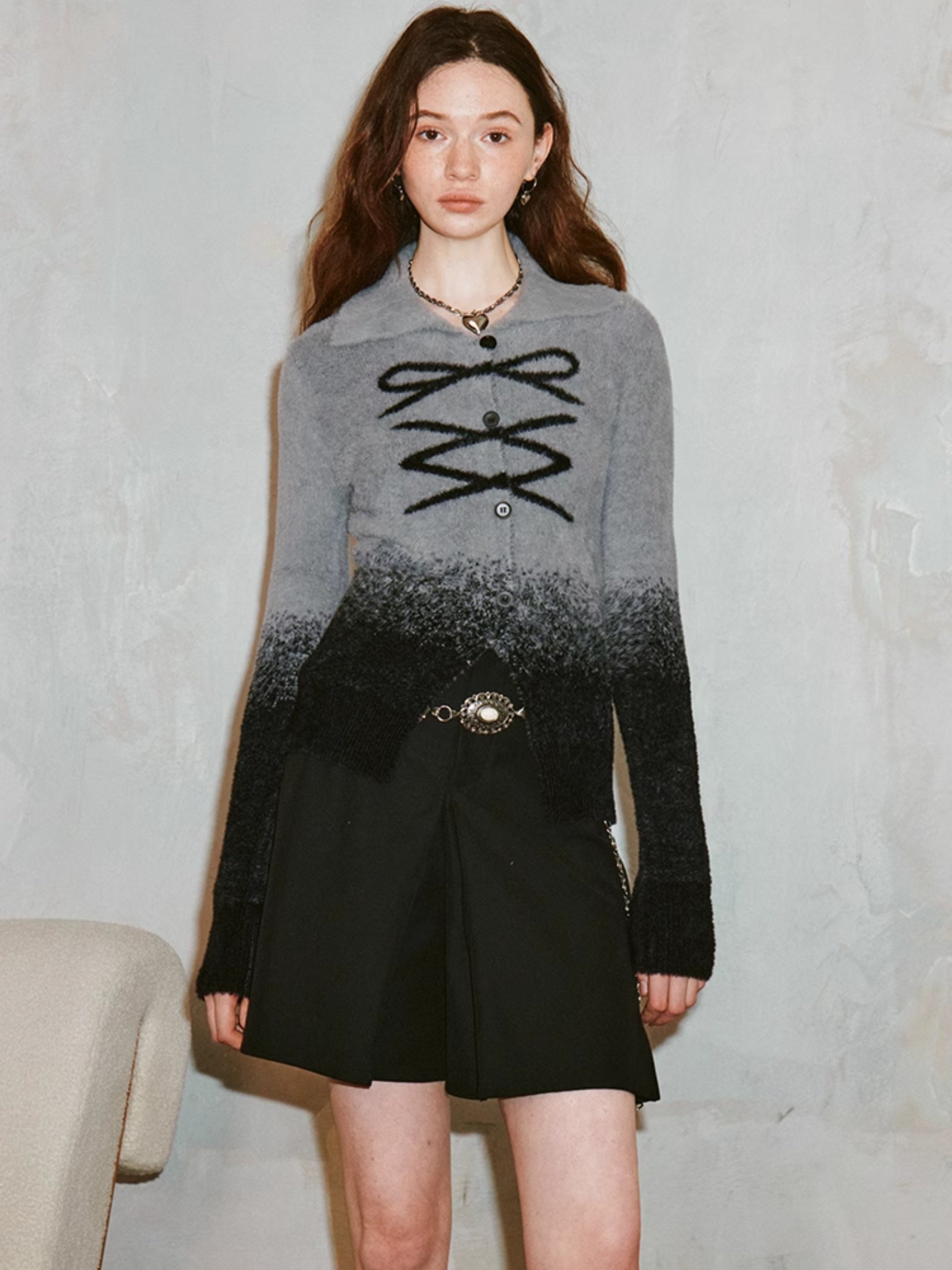 Drucken gedruckte Dachstrick -Strickjacke mit Ablaufbogen gedruckt