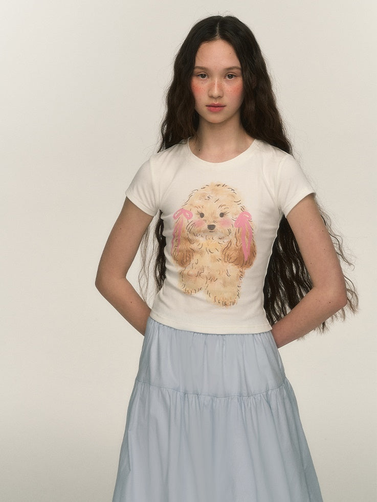 Cute Puppy Printed Short-sleeved T-shirt