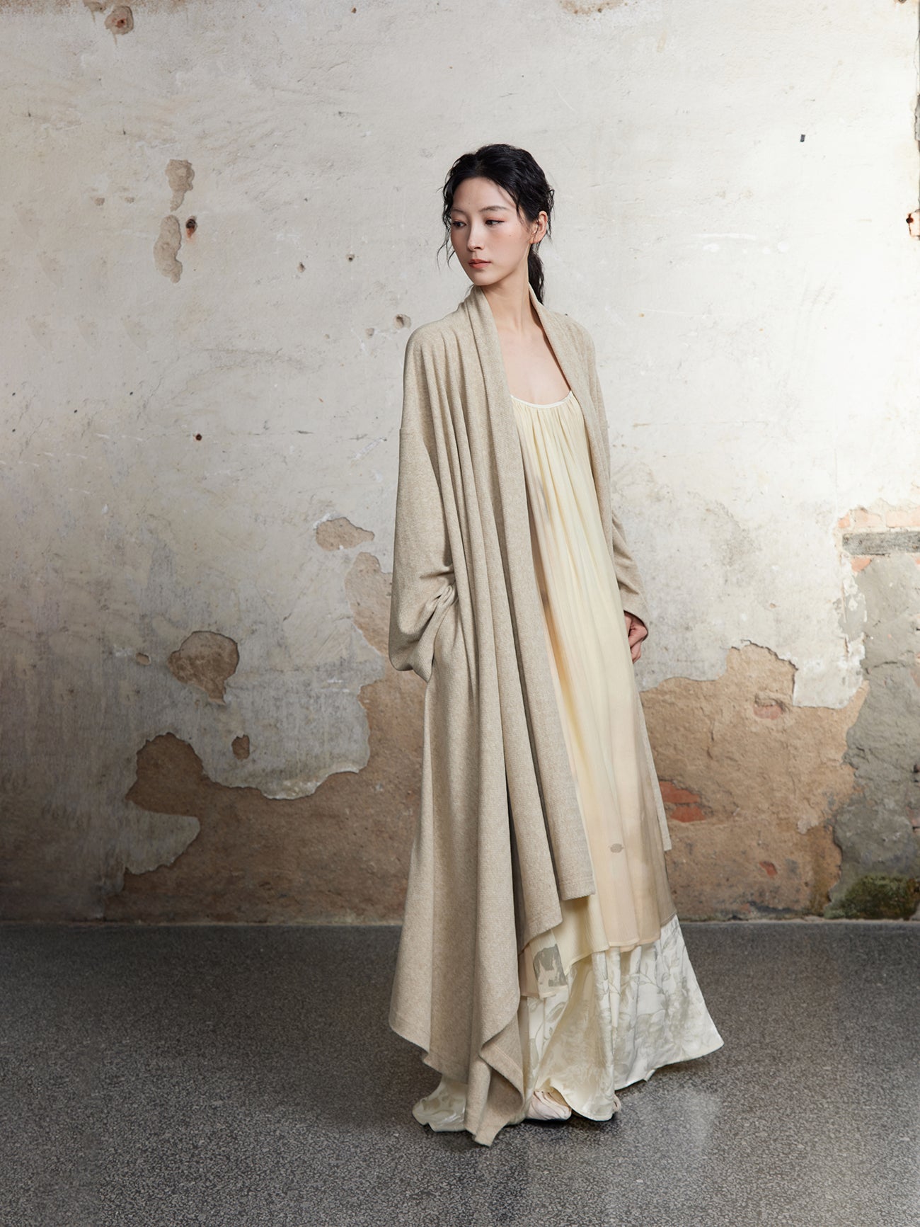 Strickkragen lange Kleid -Strickjacke