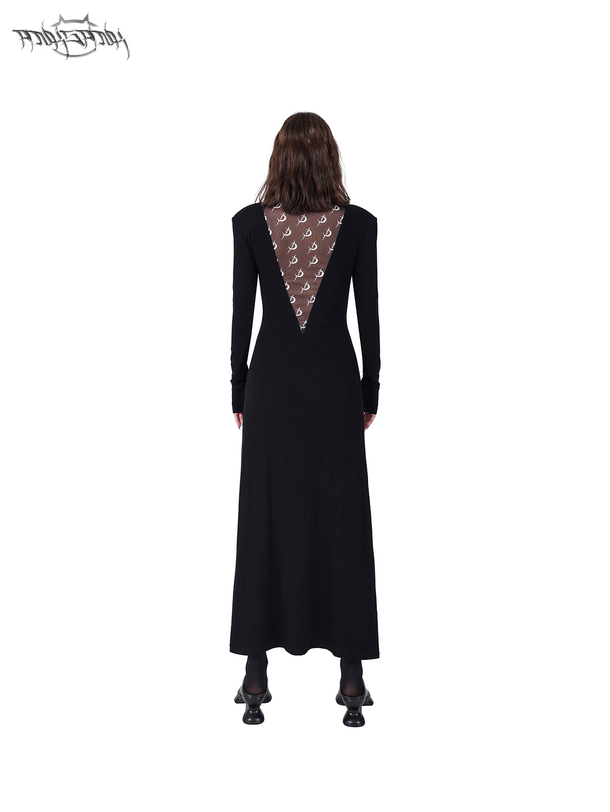 Mesh Splicing Shoulder Pad Bottle Neck Dress