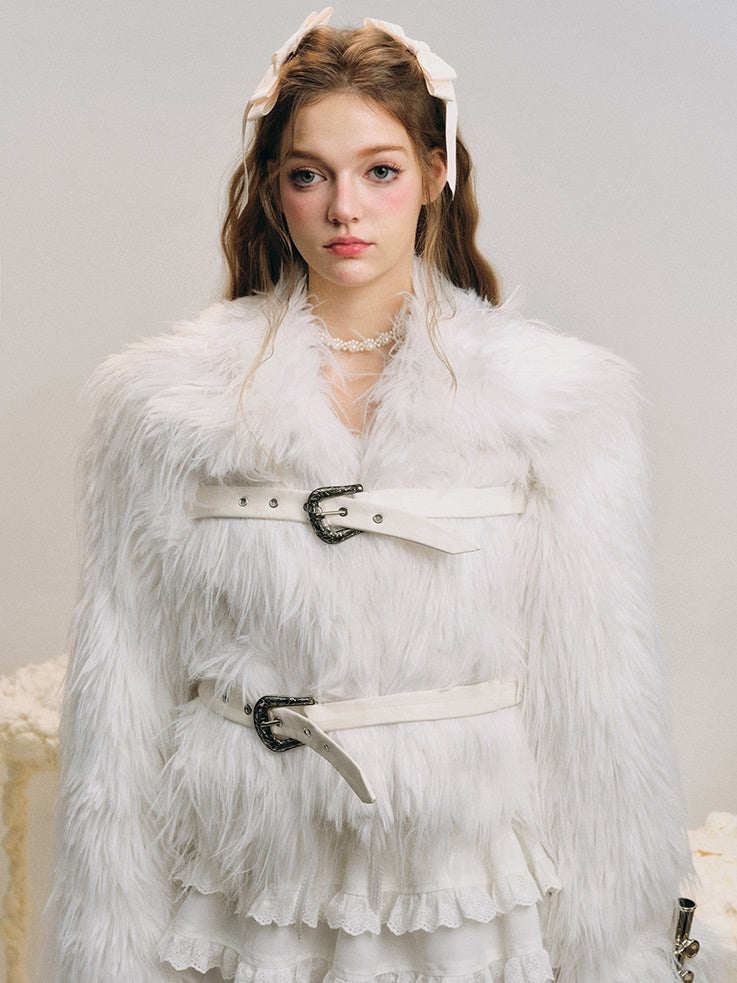 Fluffy Eco-friendly Strap Fur Coat