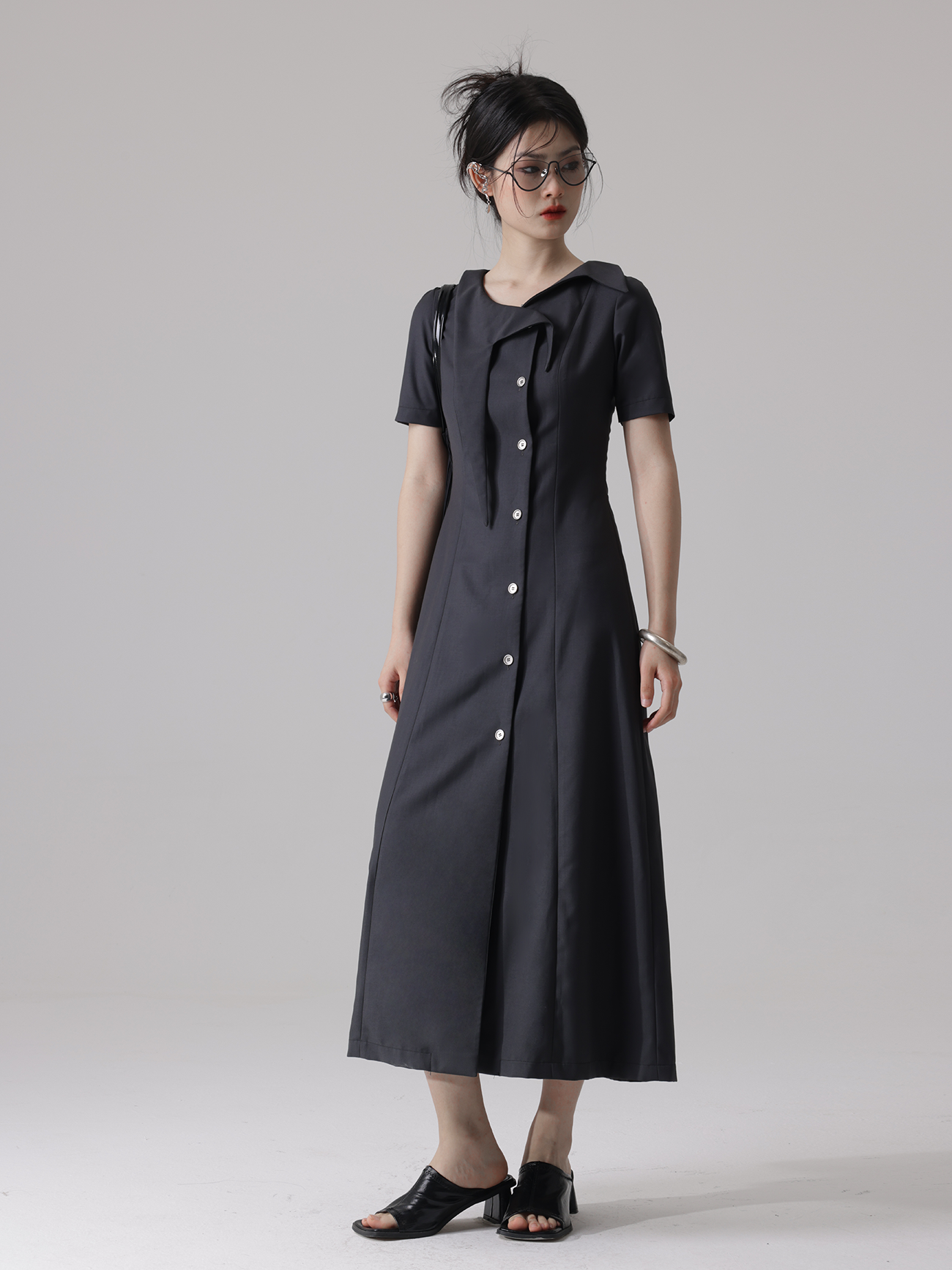 Futuristic Backless Lace-up Asymmetry Collar Dress