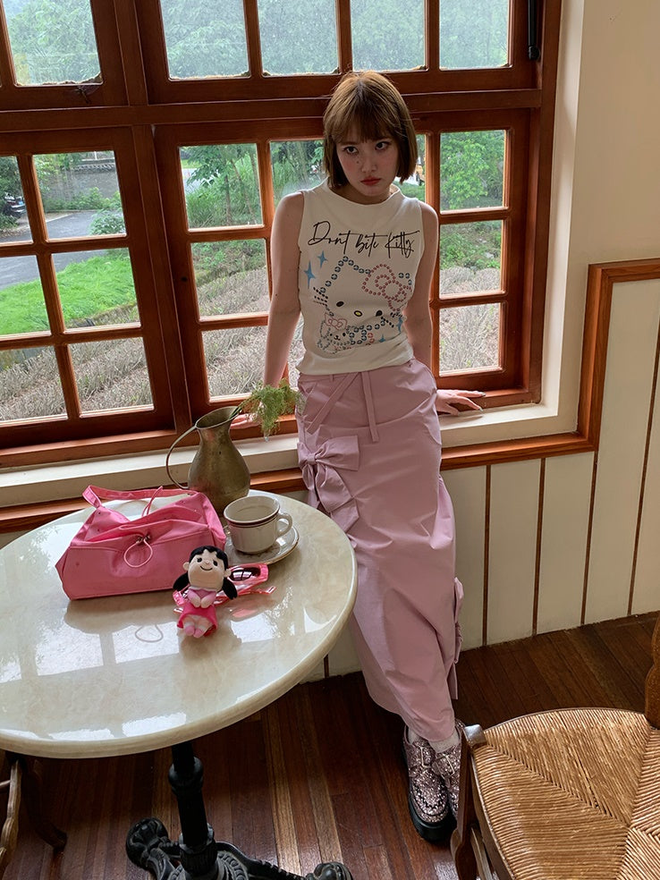 Ribbon Low-waist Tooling Long Skirt
