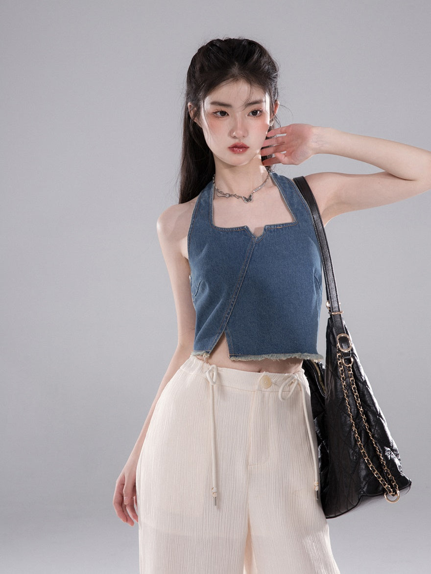 Denim-Halfterhalsweste & Fishtail-Rock Setup