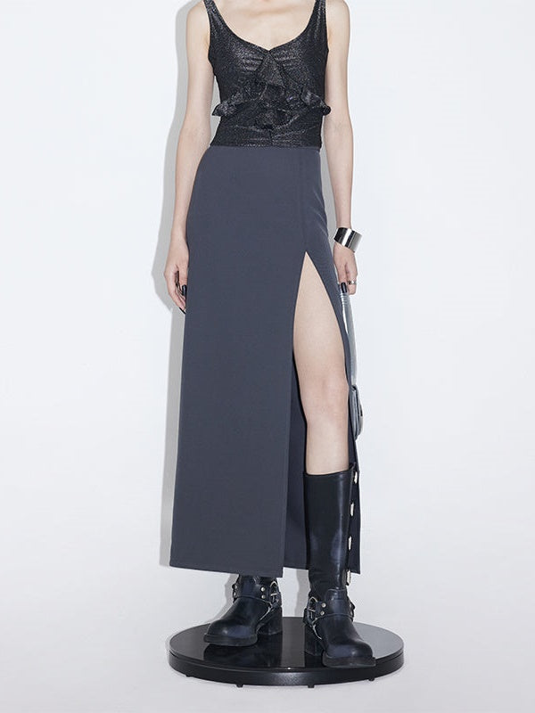 Pini jupe droite de taille haute mi-longueur