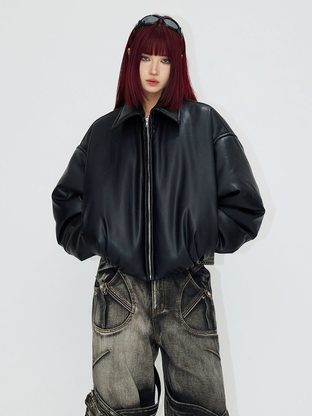 패딩 된 짧은 가죽 자켓