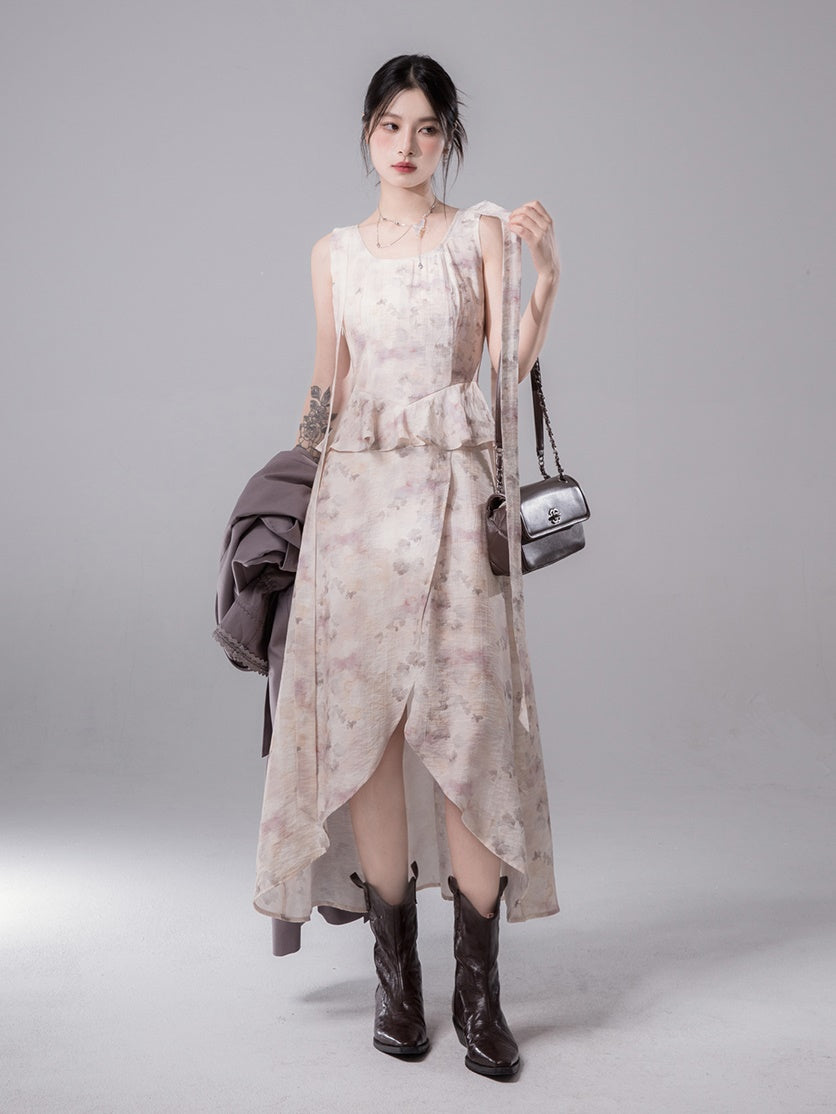 Layered Design Tulle Strap Sleeveless Dress