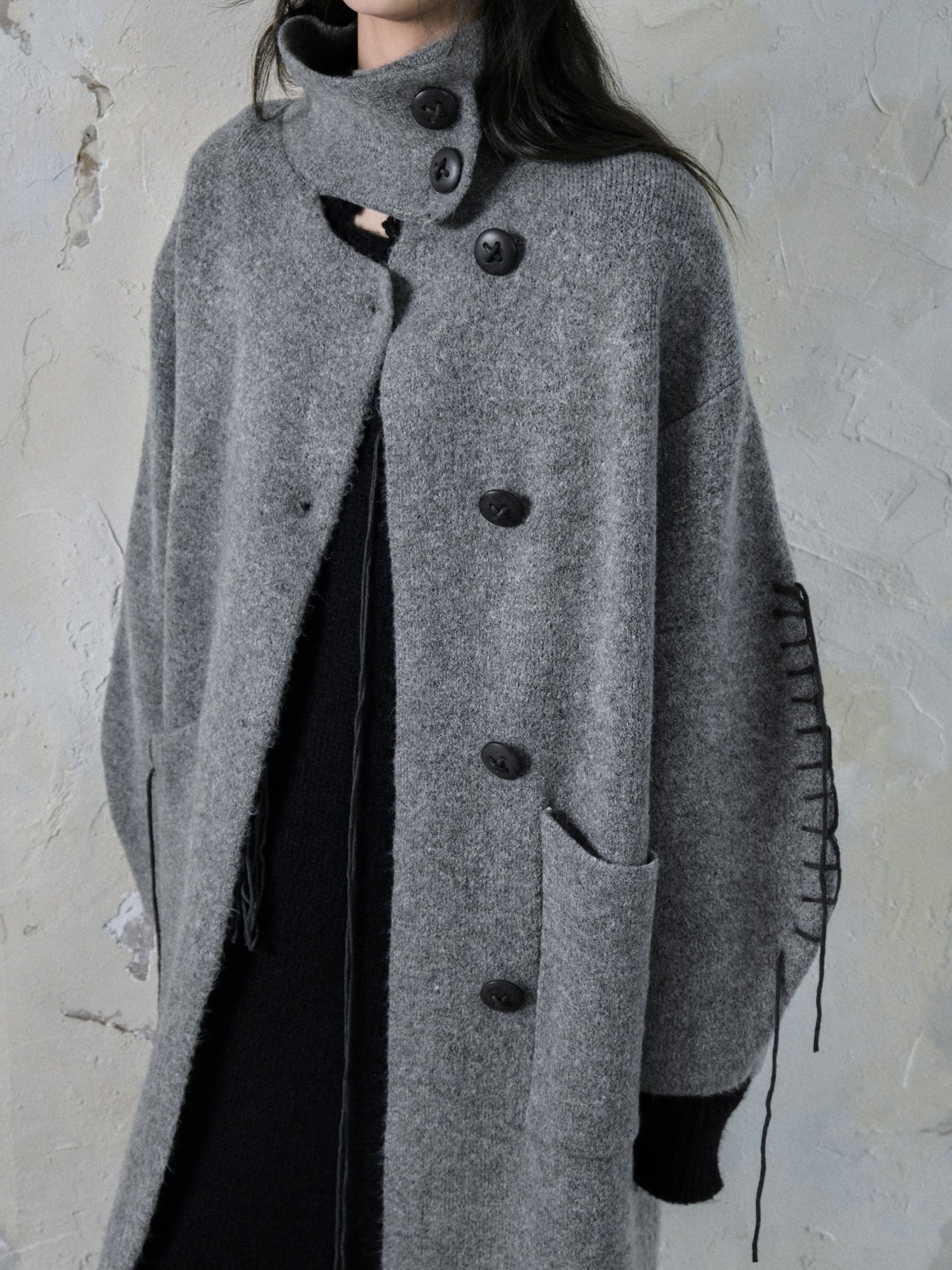 High-Neck Loose Long Soft Waxy Coat