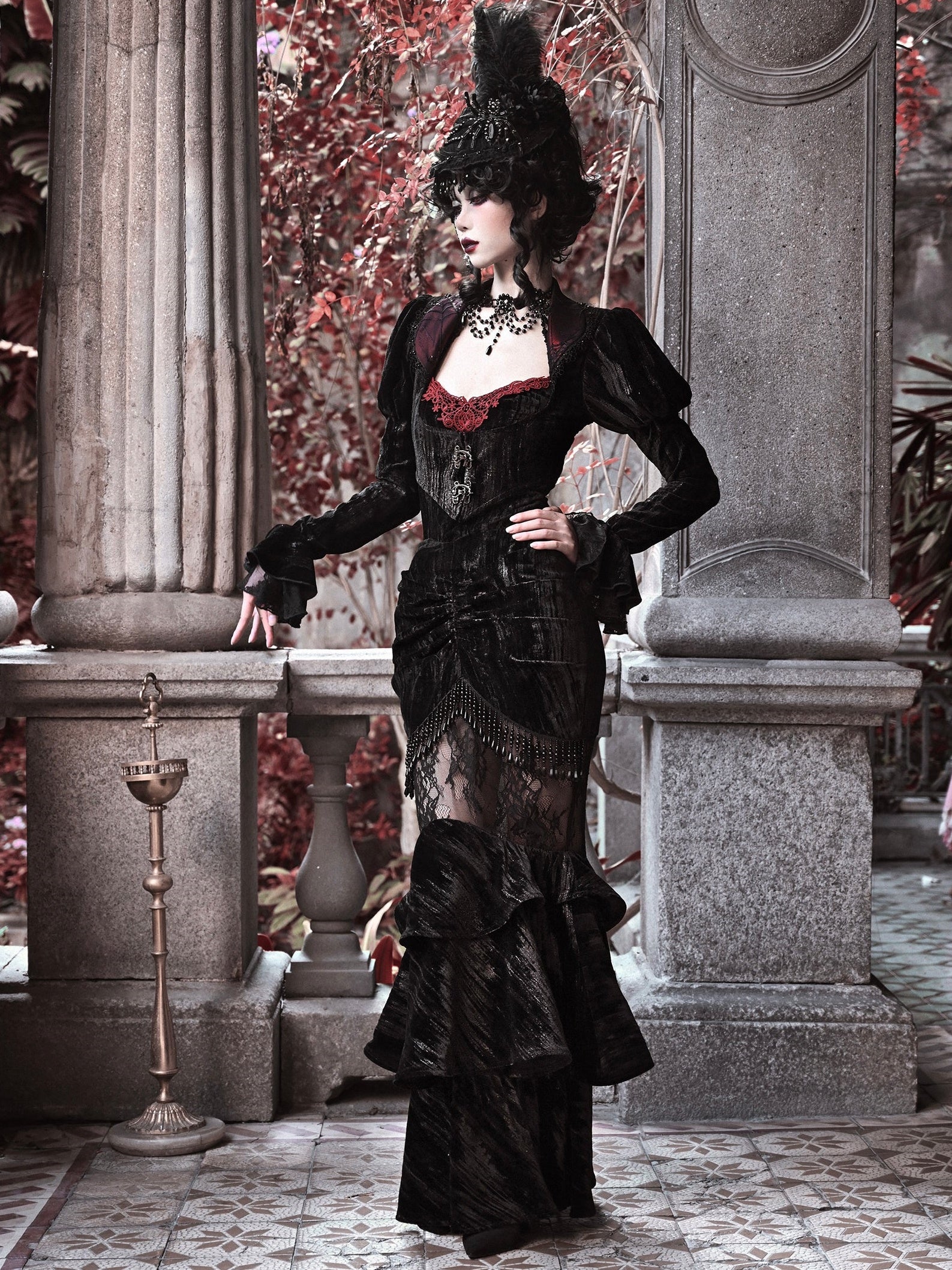 Gothic Velvet Spinnweb Court Strickjacke Top