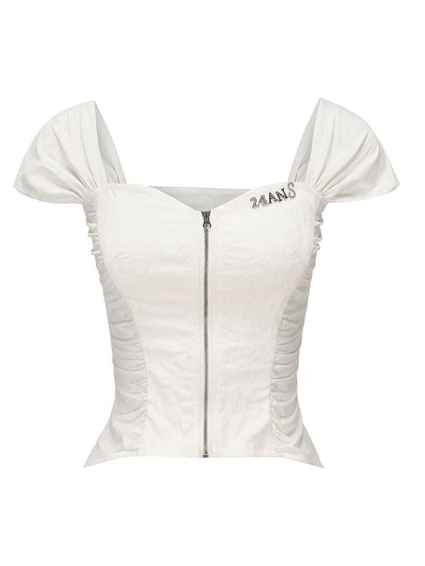 Florale französische Ärmelzip-up-Top & Rammstichrock