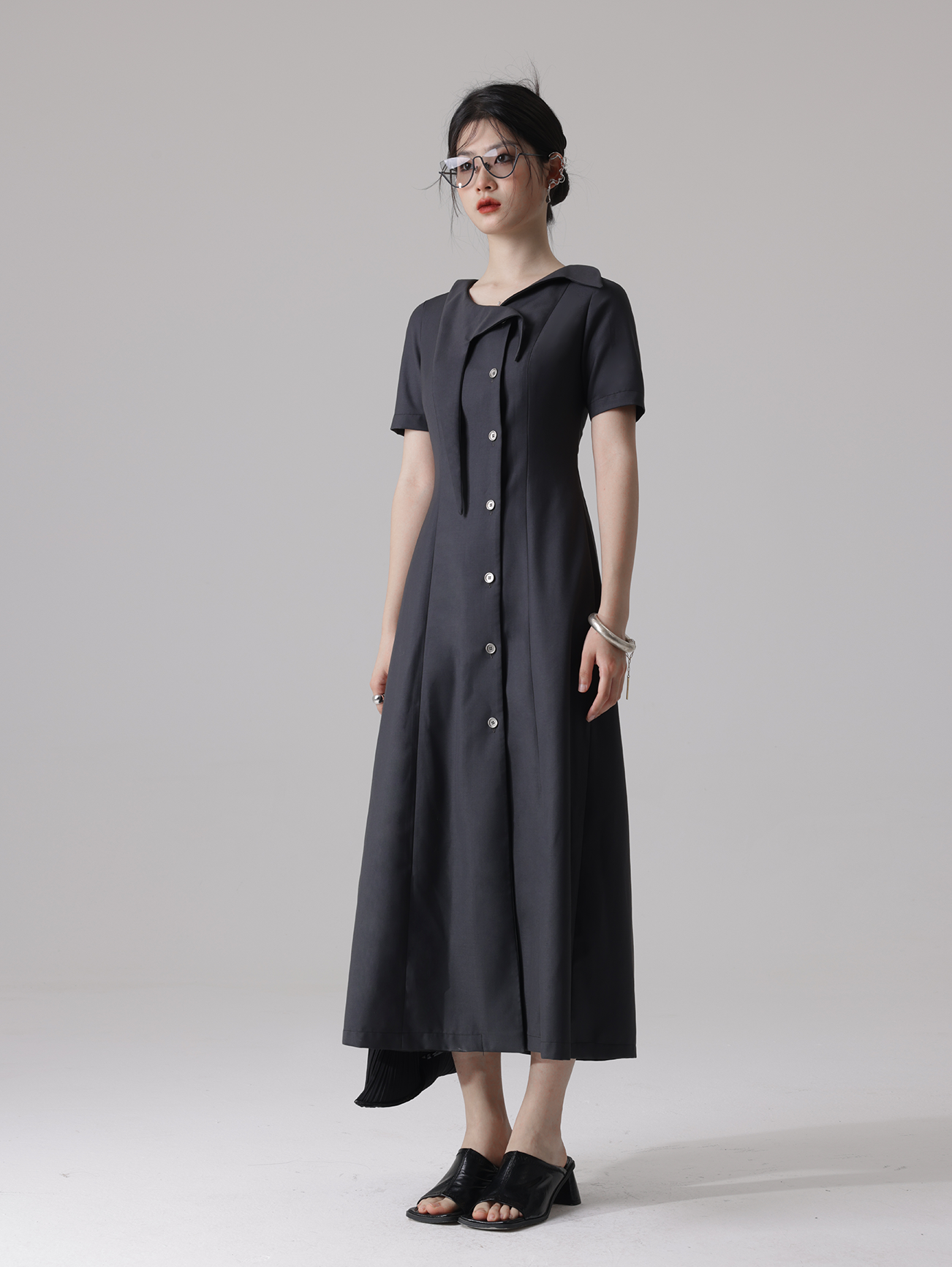 Futuristic Backless Lace-up Asymmetry Collar Dress