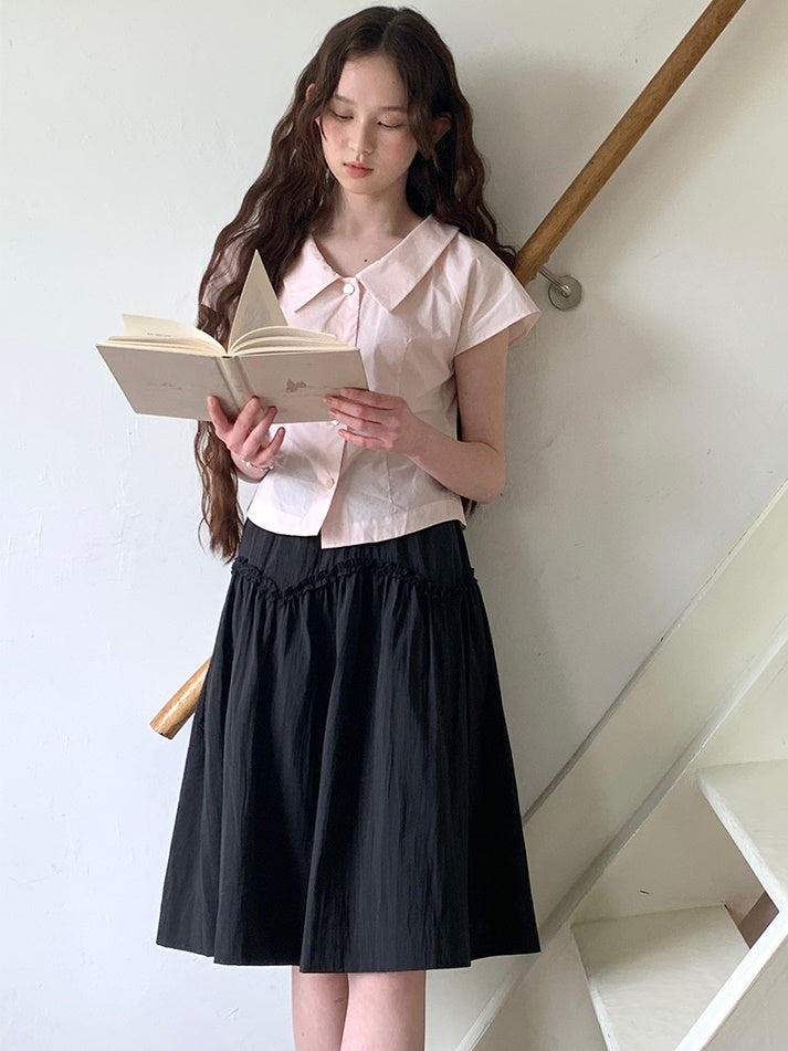 V-arc Design Waist Fungus Gather Skirt