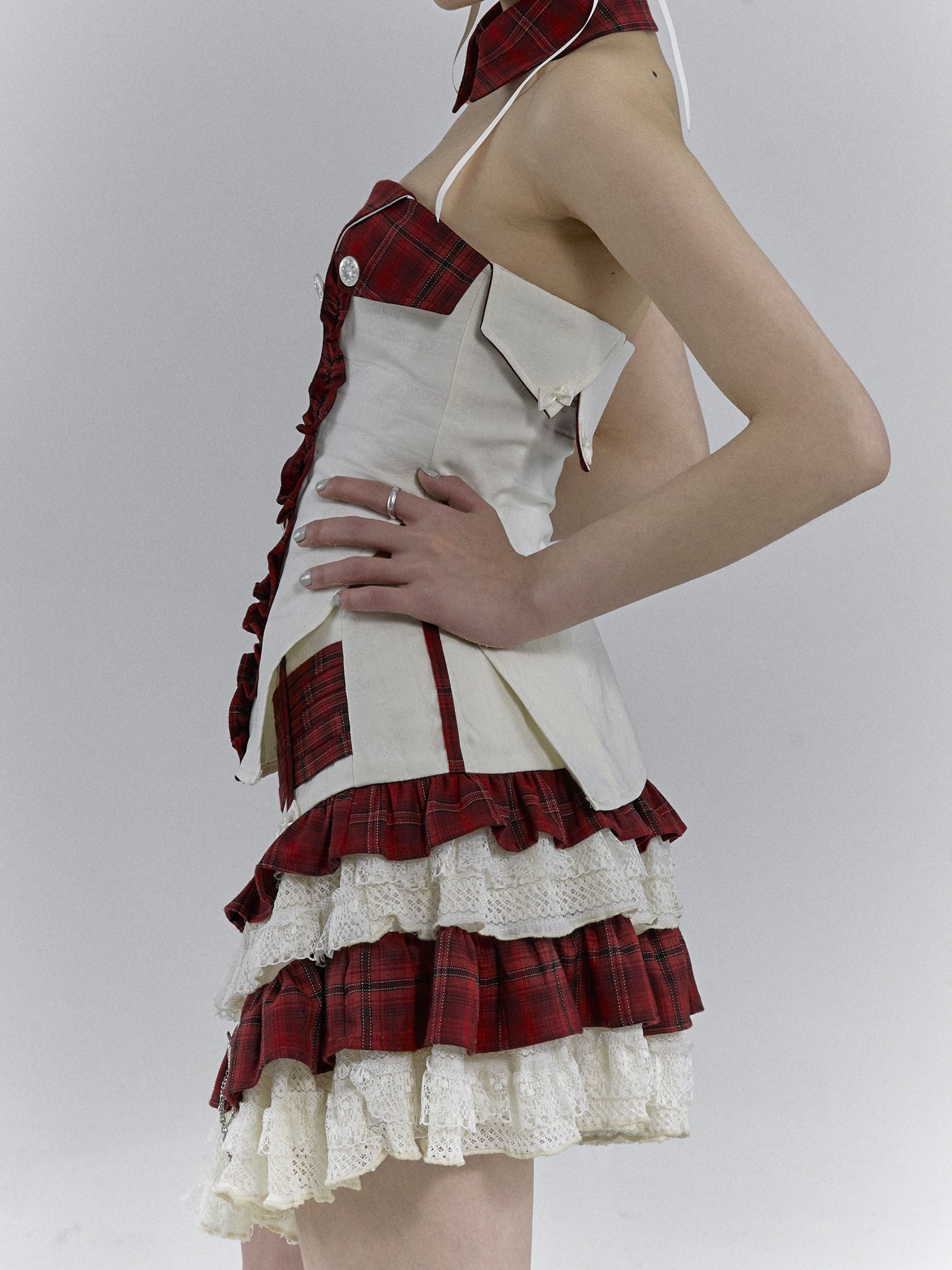 Folding Plaid Bare Top & Collar