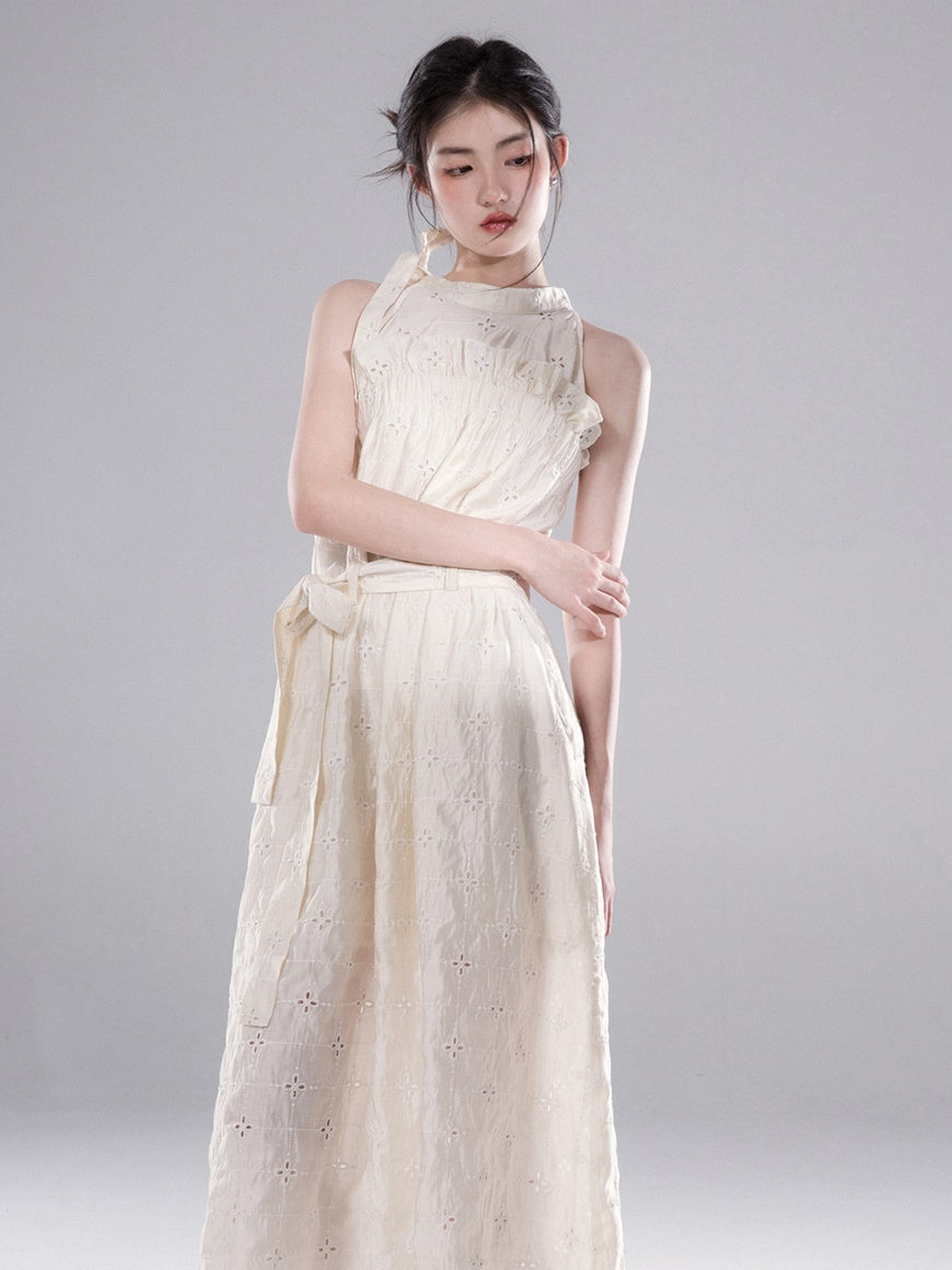 Hollow Cutwork Lace Hanging Neck One-piece