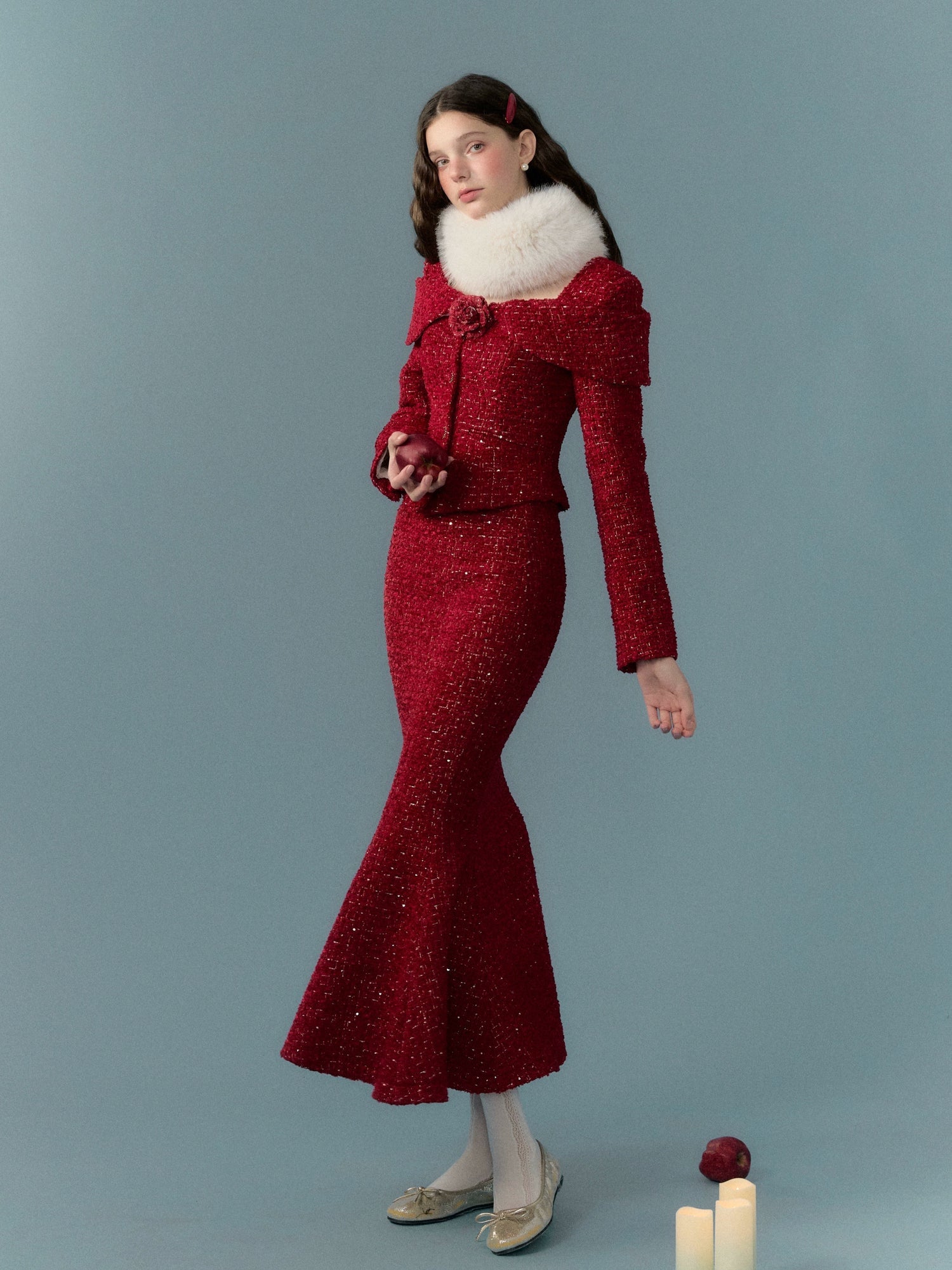 Woven Shag Retro Tweed Jacket & Short & Long Skirt