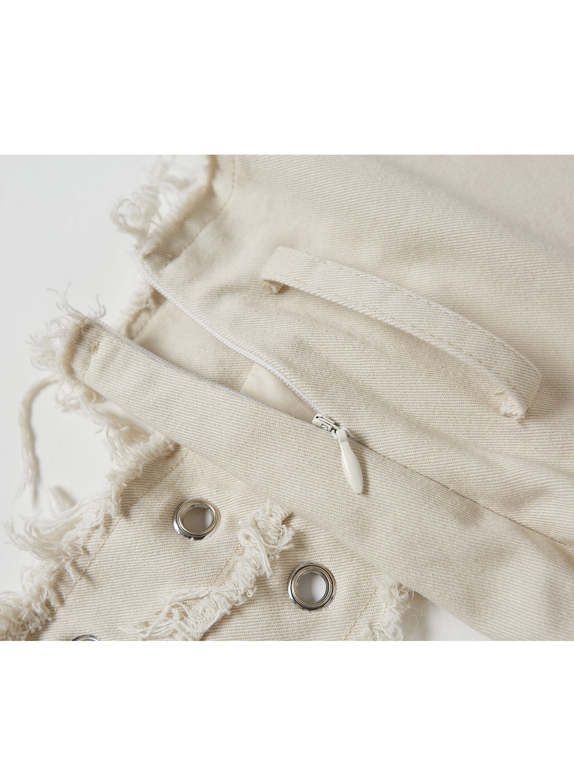 생 가장자리 데님 주름 치마