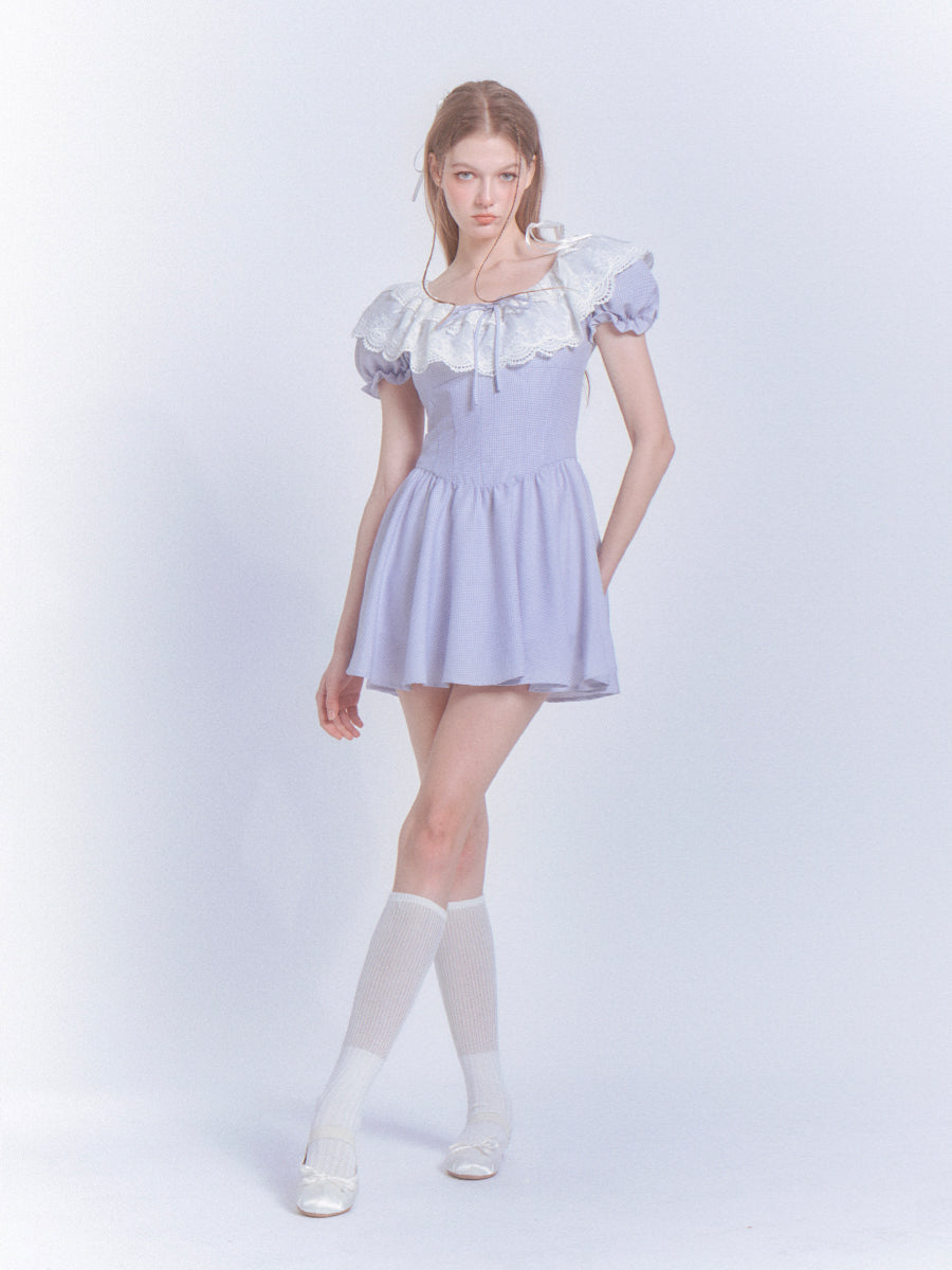 Netzspitze Stickerei Prinzessin Puffärmel Kleid