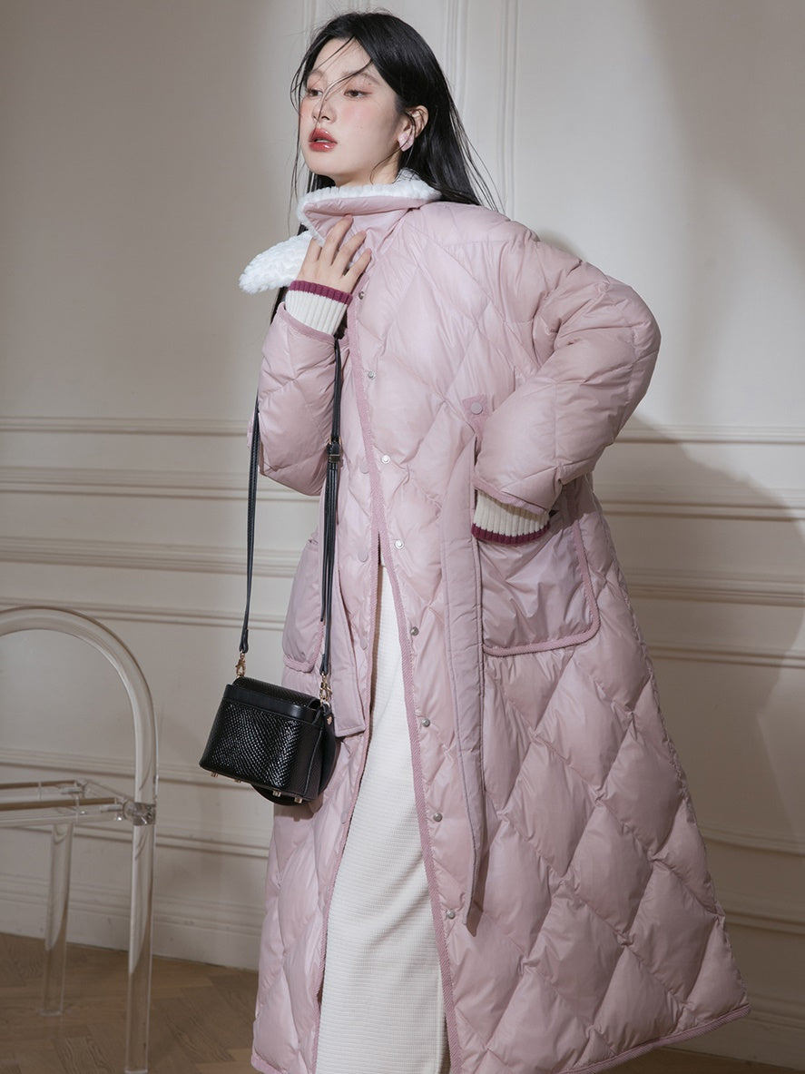 Diamond Stitch Long Down Jacket