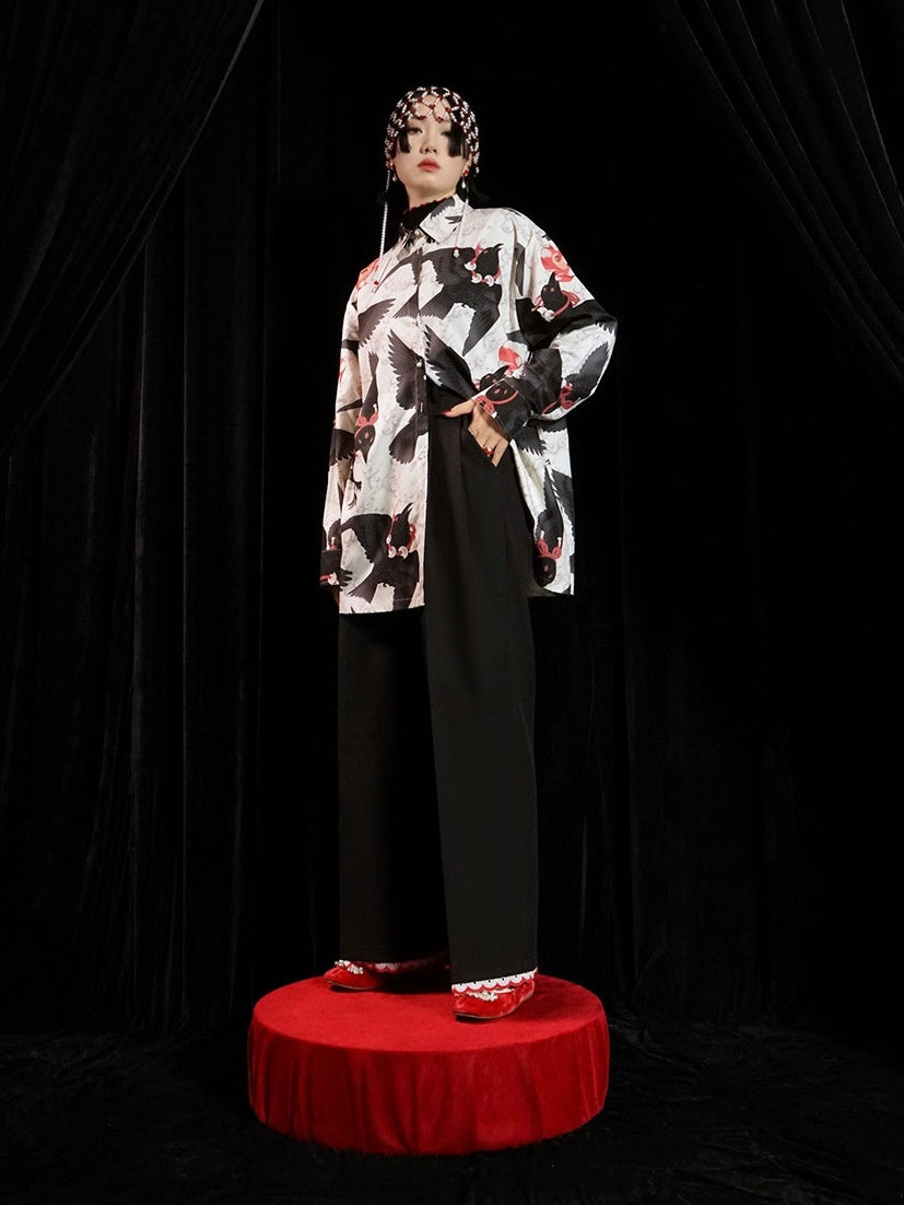 Pantalon de plis pressé à la jambe large de lacet