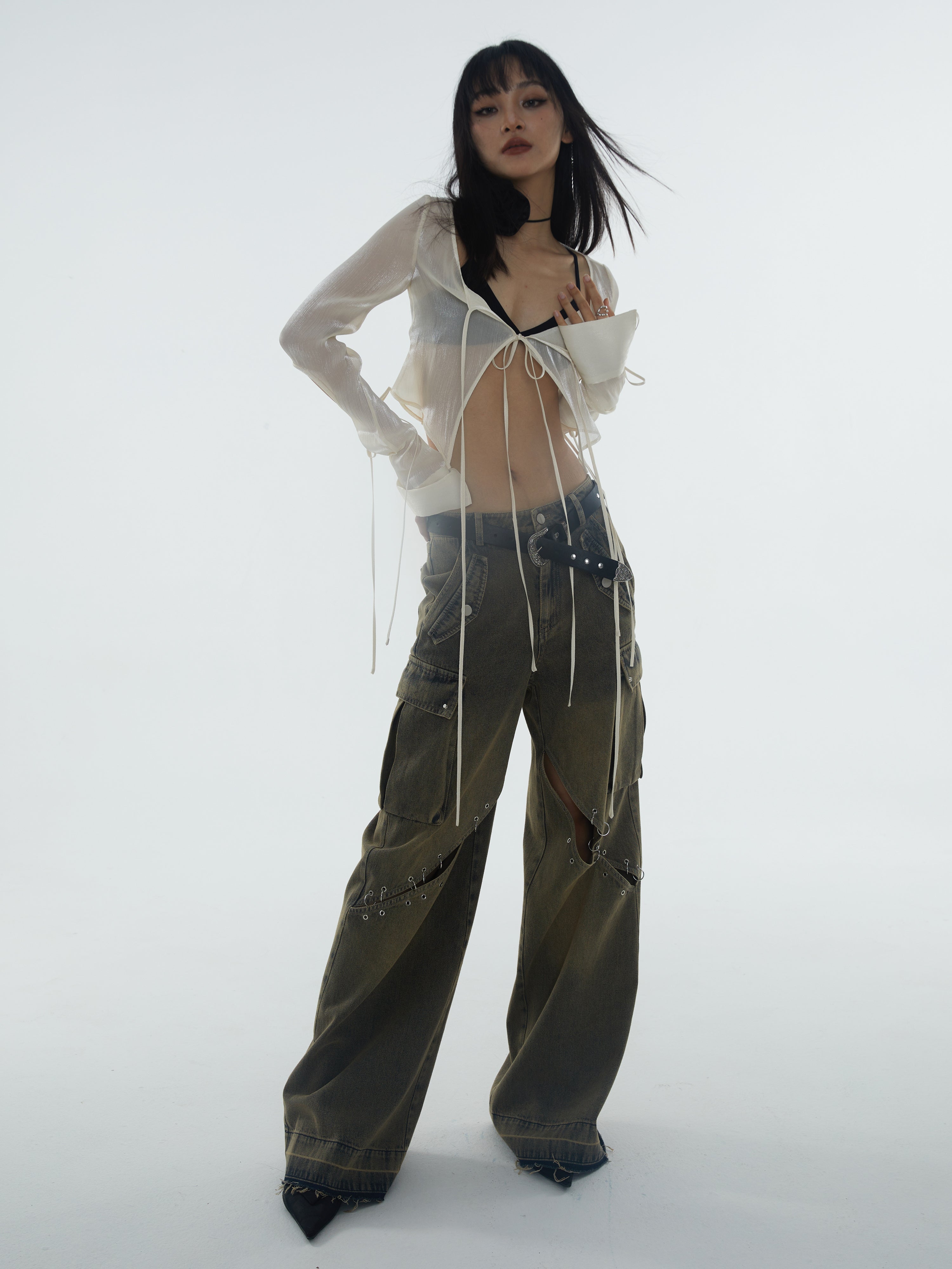 휴식 깎아 지른 끈 짧은 가디건