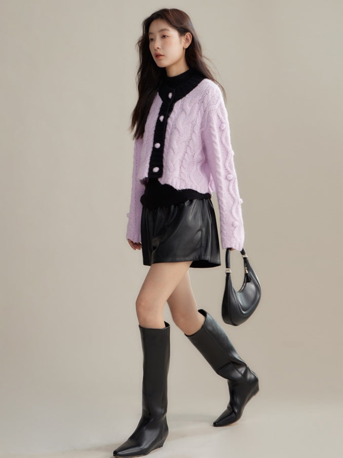 탄성 허리 느슨한 PU 가죽 짧은 바지