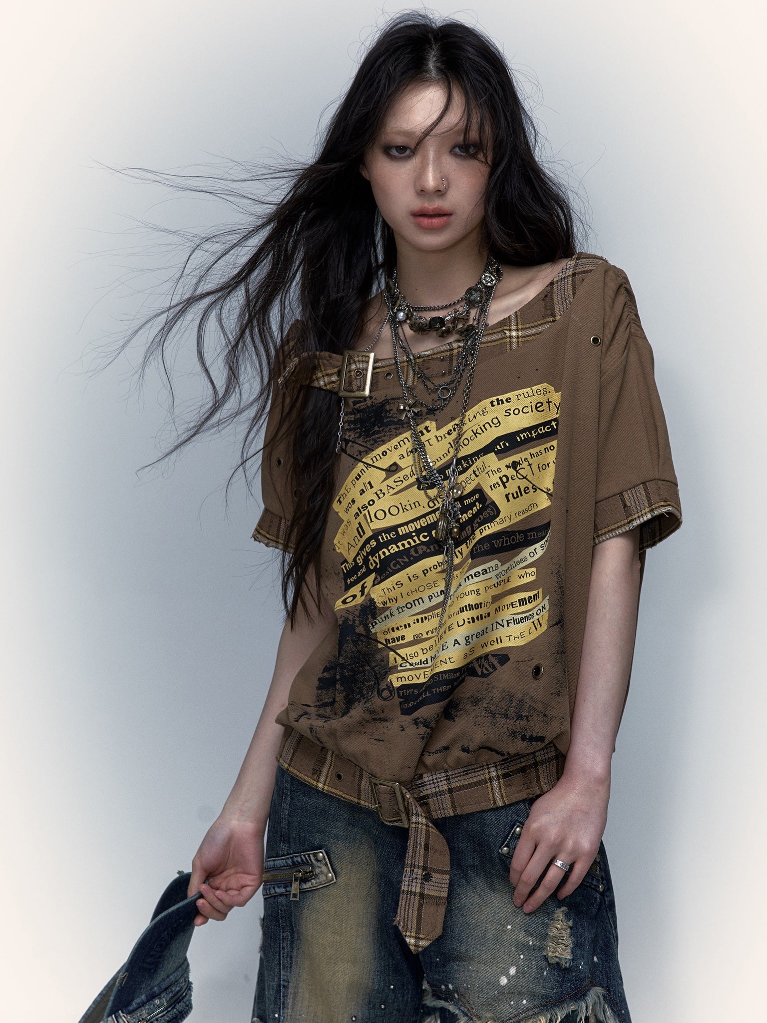 Rock Patchwork Printed Loose Short-sleeved T-shirt