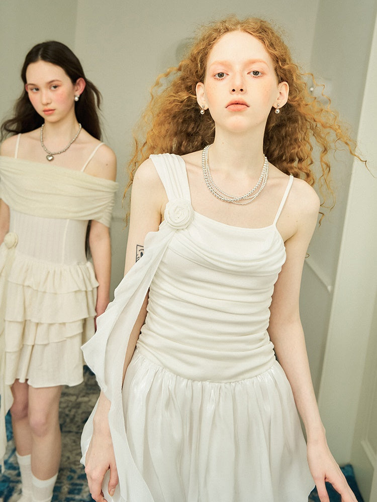 Three-dimensional Rose Suspender Bud Dress