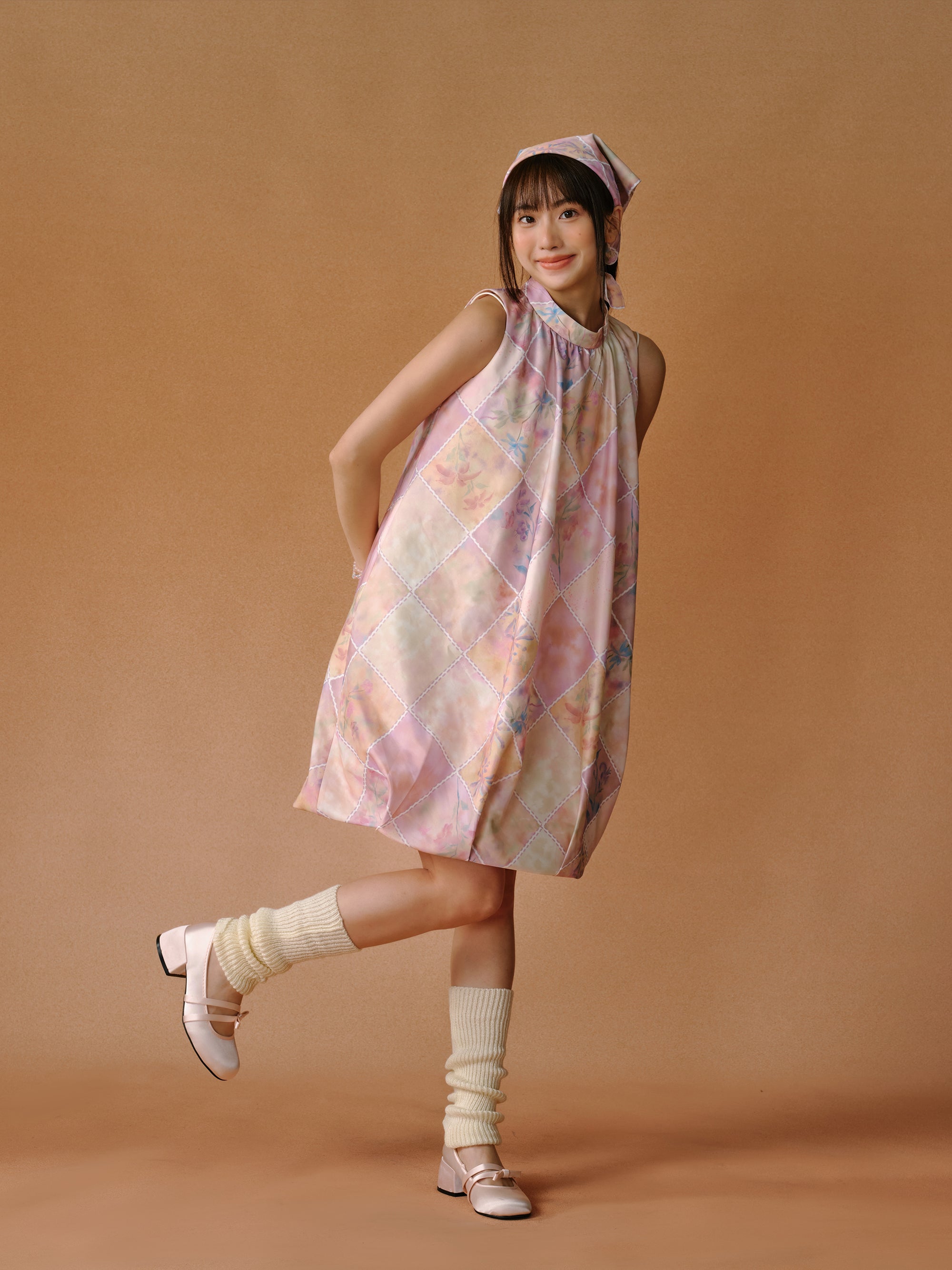 Plaid Floral Blooming Sleels Robe courte