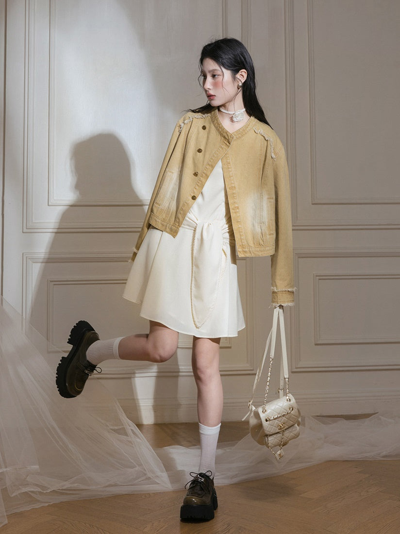 끈적 끈적한 활 디자인 짧은 드레스