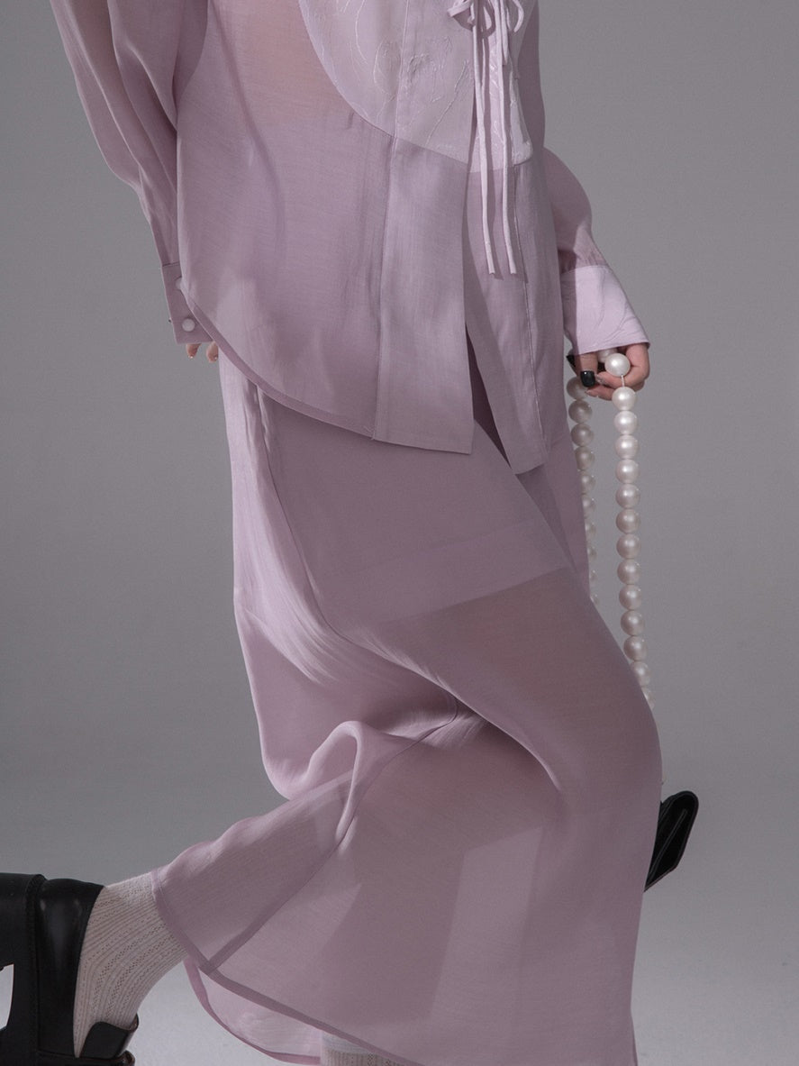 No Collar Sunscreen Shirt & Sheer Skirt