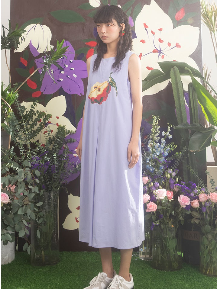 Oil Painting Apple Pattern Printing Sleeveless One-piece