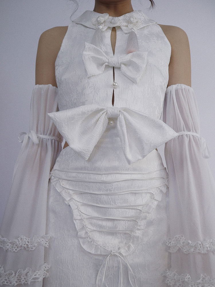 Ribbon Embroidery Arm-Cover Frill Body-Suit Ribbon Embroidery Arm-Cover Frill Body-Suit