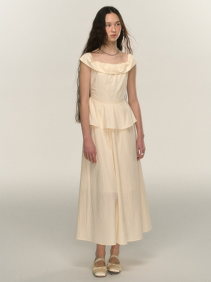 One-shoulder Embroidery Peplum Design One-piece