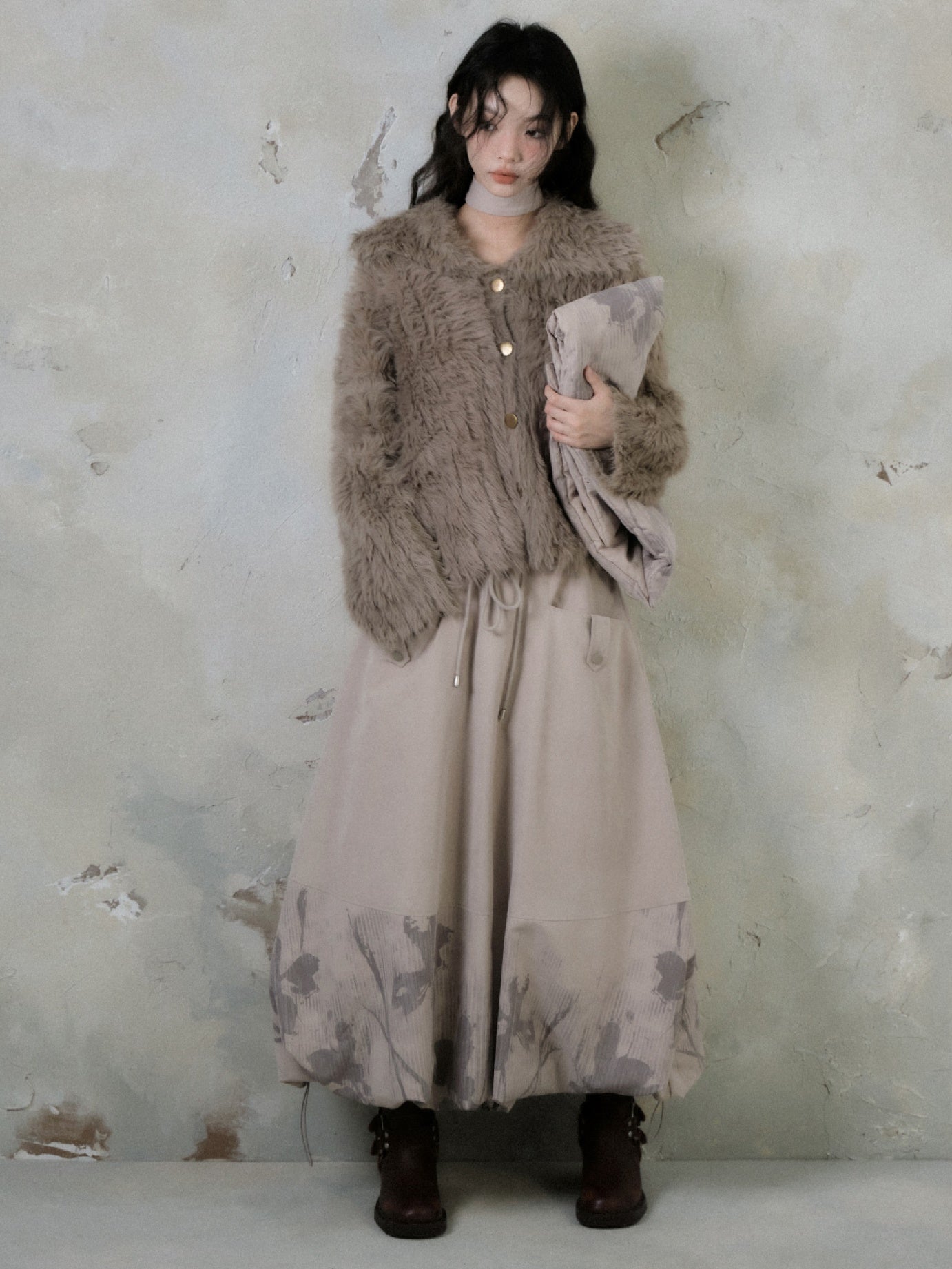 Floating Flower Shadow Printed Quilted A-line Bud Skirt