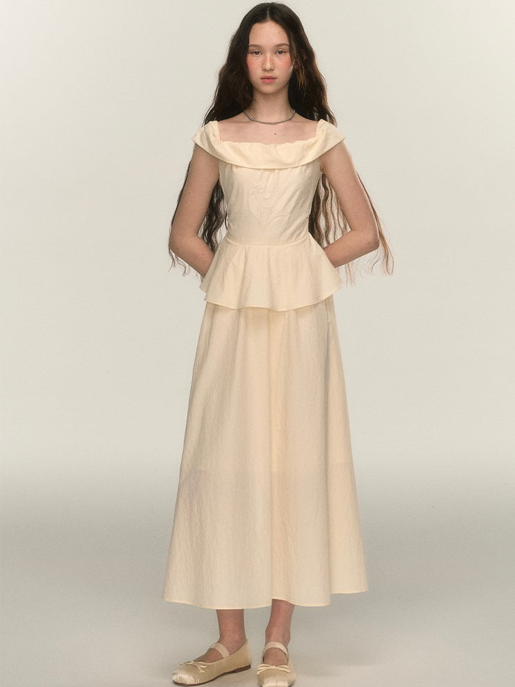 One-shoulder Embroidery Peplum Design One-piece