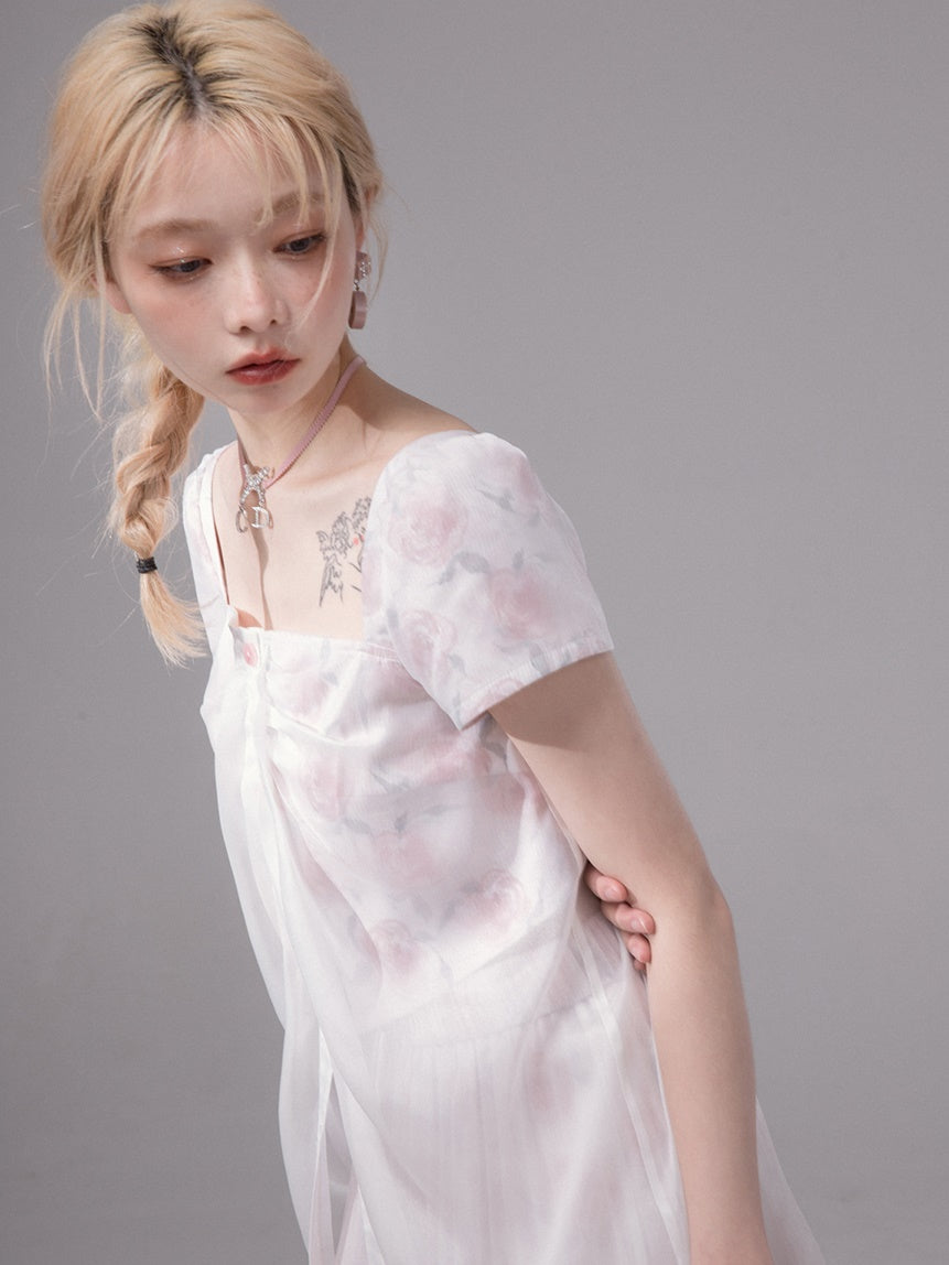 층상 깎아 지른 꽃 탑 & 주름 스커트