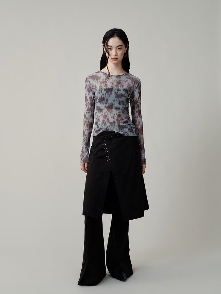 Digital Rose Printed Mesh T-shirt