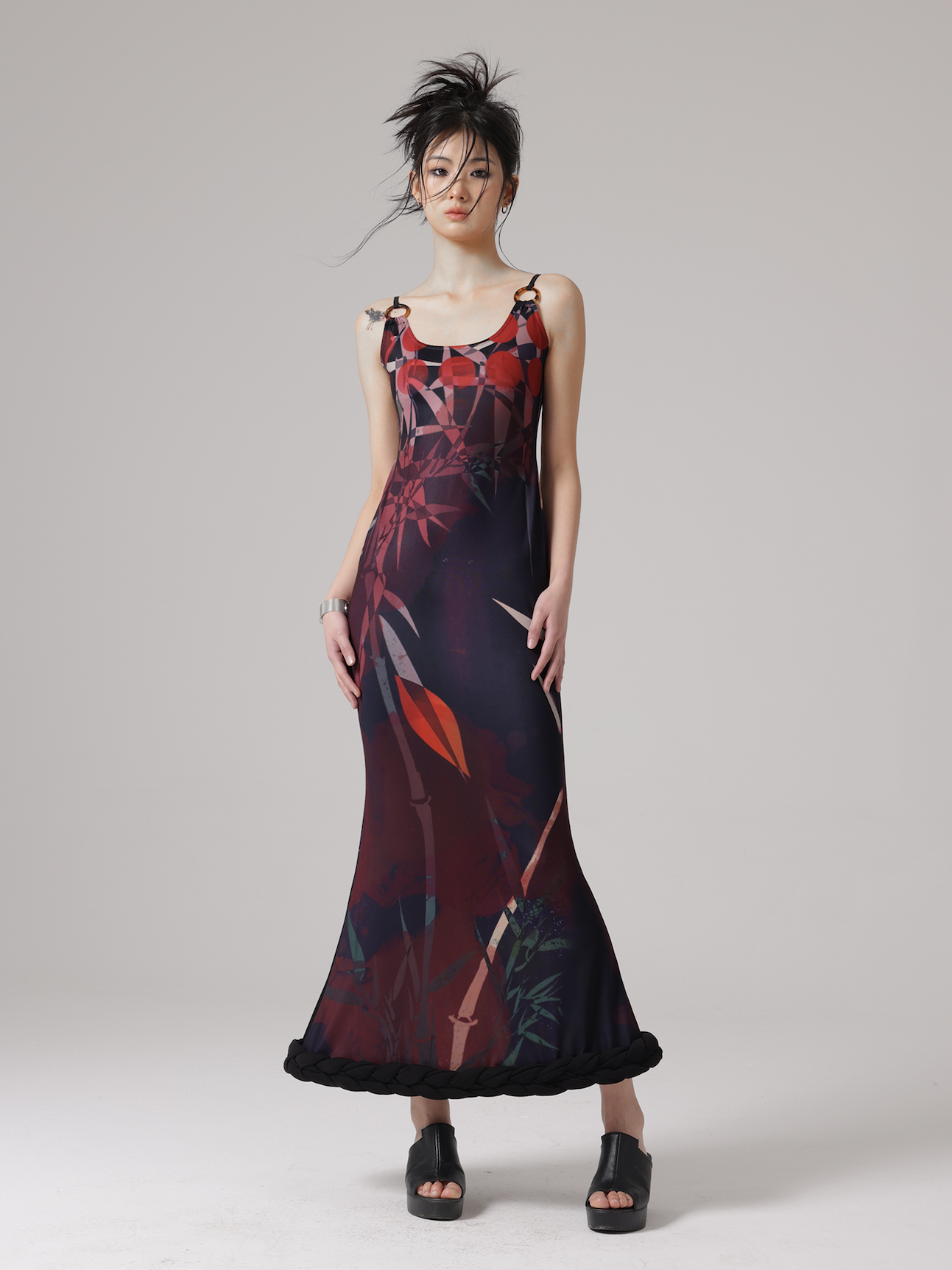 CHINESE STYLE PRINT MERMAID ADJUSTMENT SUSPENDER Dress