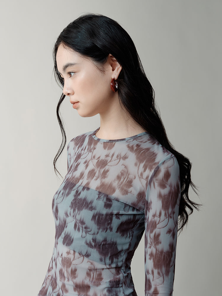 Digital Rose Printed Mesh T-shirt