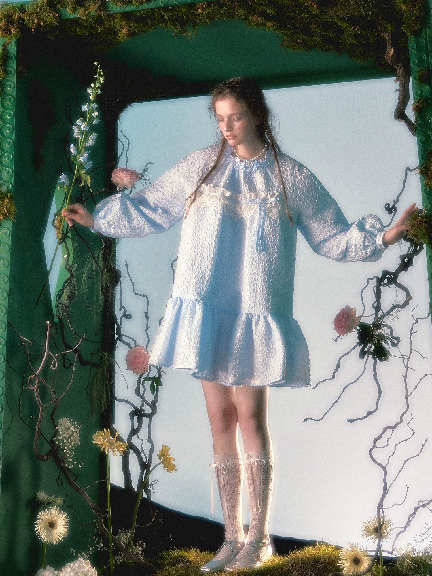 꽃 레이스 장식 활로 느슨한 베이비 드레스