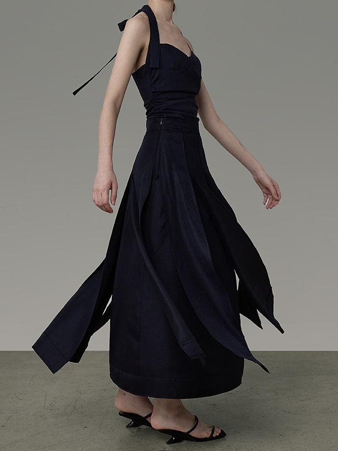 레이어드 디자인 A- 라인 긴 치마