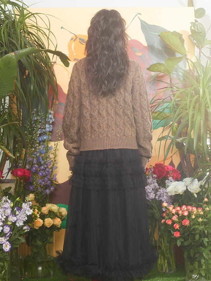 Love Strawberry Embroidered Cable Knitted Cardigan